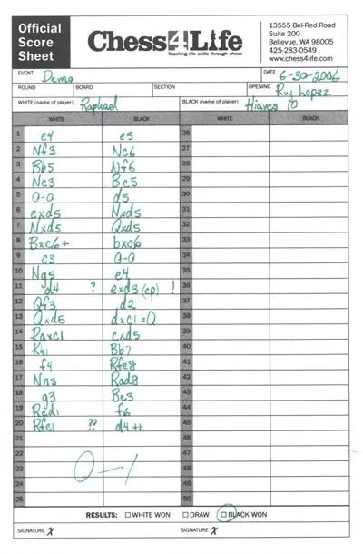 Chess scoresheet